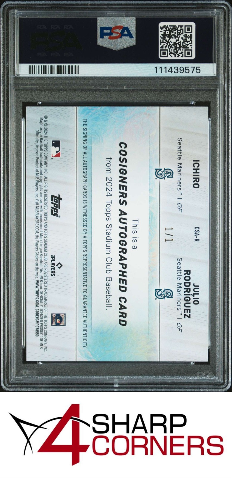 2024 STADIUM CLUB CO-SIGN GOLD RAINBOW 1/1 ICHIRO-JULIO RODRIGUEZ PSA DNA AUTO 9 view 2