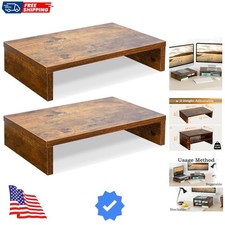 Monitor Riser - 2 Pack, Rustic Brown Wood Adjustable Stand for 2 Monitors/Lap...