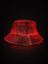 LED Fibre Optic Bucket Hat Black Red Light Up Festival Rave Party Glow Unisex