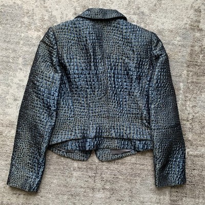Armani Collezioni Crocodile Pattern Blue & Gold Wool Silk Italy