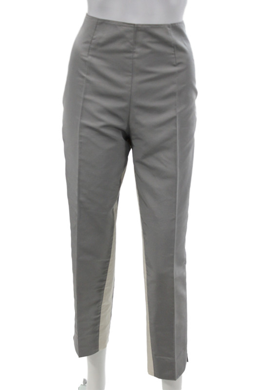 Prada Women Gray Silk Ankle Pants Designer Solid Zip Size 42