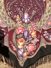 Large Pavlovo Posad Shawl Flowers Of Russia On Your Shoulders Wool Fringe 57x57  