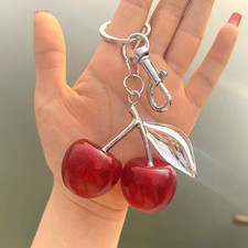 Fashion Delicate Red Cherry Charm Keychain 3 Color Gold Silver Keyring Elegant W