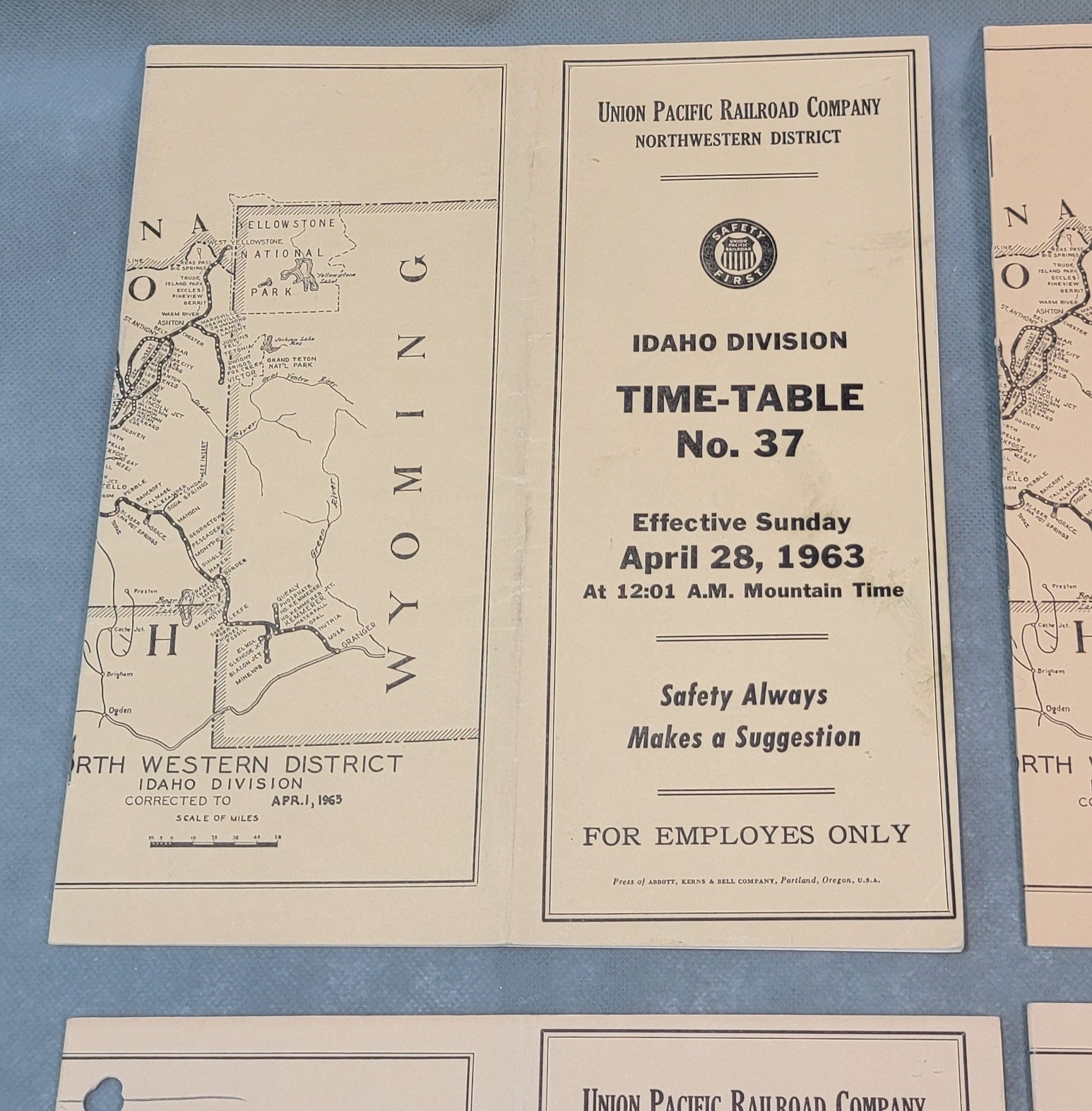1960's UNION PACIFIC RAILROAD Assorted IDAHO DIVISION Employee TIME TABLE Lot