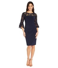 Adrianna Papell Womens Bell Sleeve Jersey Drape Dress,Midnight