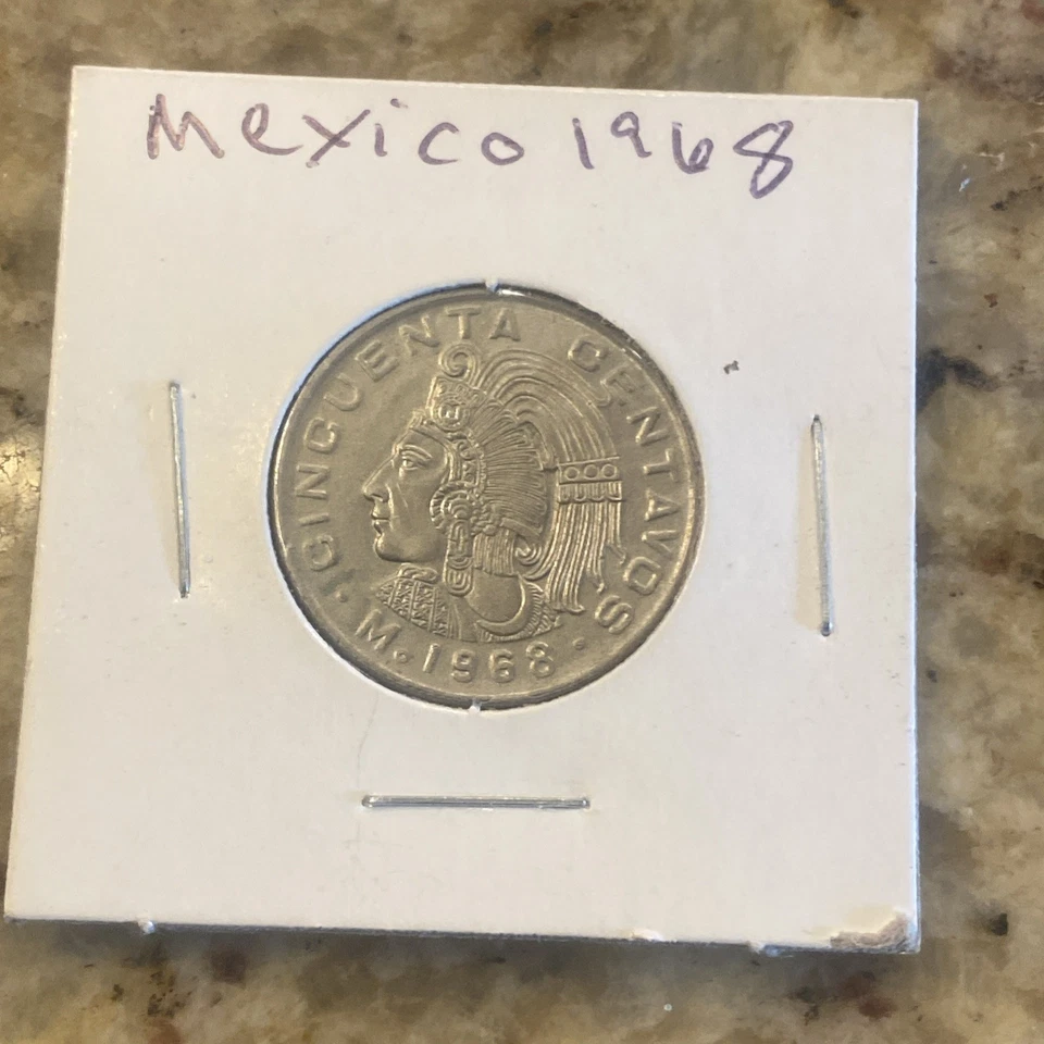 Moeda de cobre níquel México 50 centavos Cincuenta - 1968 - - Imagem 4 de 4