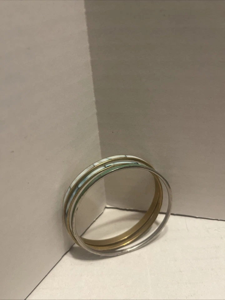 3 pulseras madreperla/cáscara de colección años 70 brazalete azul, verde y blanco Foto 2 de 4