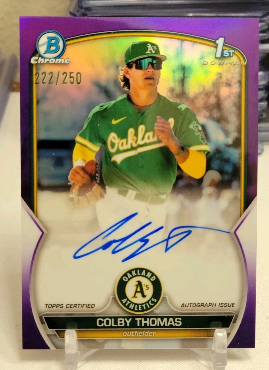 2023 Bowman Colby Thomas Chrome Prospect Auto Purple Refractor /250 #CPA-CT A's