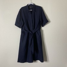 Lauren Ralph Lauren Navy Tie Front 100% Linen Shirtdress 18