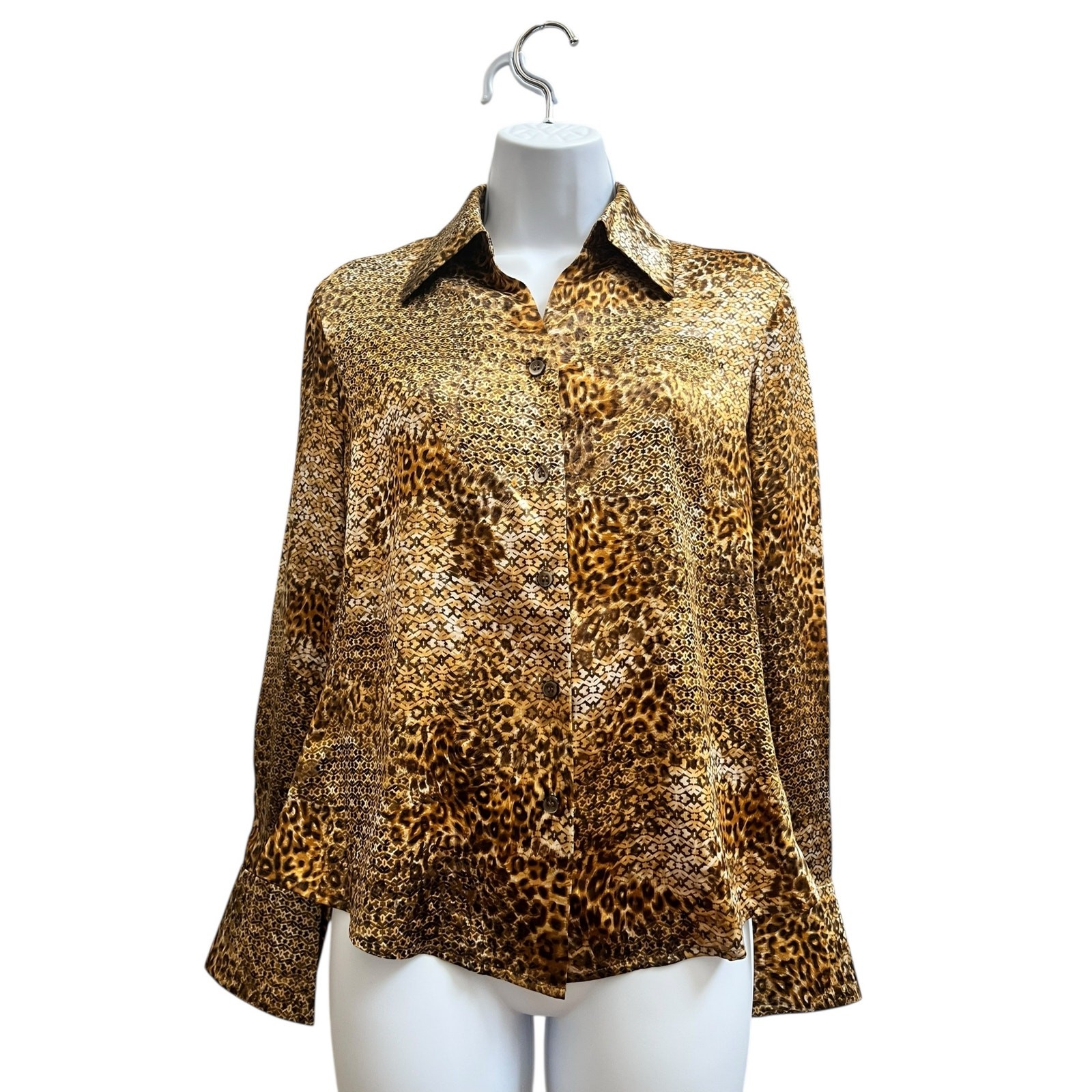 Kasper Silk Leopard Print Button Down Blouse Peti… - image 2