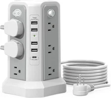 PASSUS Surge Protector Power Strip Tower 12 Outlets 5 USB Ports USB C PD18W 10F