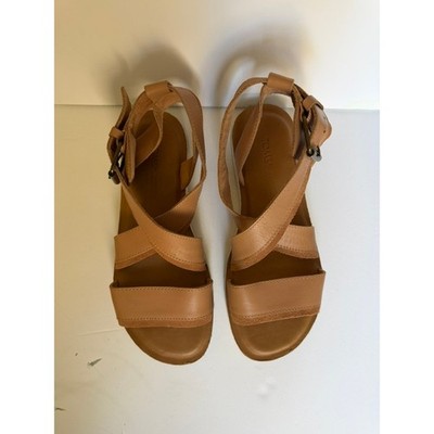 TOMS Tan Leather Strappy Sandals Adjustable Ankle Strap Sandals