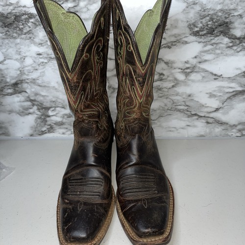 Botas Vaqueras Ariat Talla 7B Mujer Legend Aviadas Cuero Marrón Puntera Cuadrada - Imagen 2 de 16