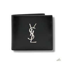 Saint Laurent YSL Logo Leather Bifold Wallet Black Made in Italy