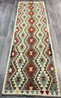 Handarbeit Kelim Läufer Wolle Naturfarben Afghan Traditionell 292cmx84cm