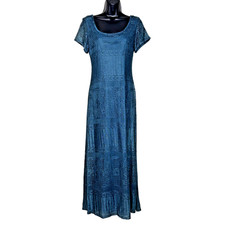 VTG Y2K Superstition Maxi Dress Sz 8 Crochet Peacock teal ss Full length