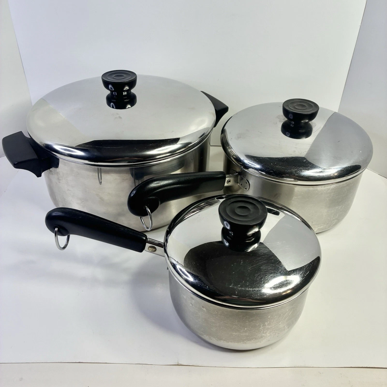Revere Ware Tri Ply Disc Bottom Lot 6 Pc w/ LIDS 1, 2, 4.5 Qt Pots & Pans *READ*