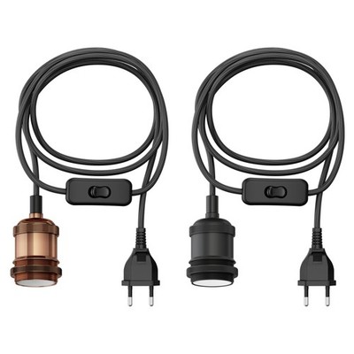 Textilkabel RETRA, Stecker, Schalter, bronze , 3m, Lampen-Fassung, 1x E27 max.