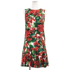 DOLCE&GABBANA Sleeveless Dress Floral Logo Print Women Size 36 White Red Green