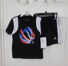 NWT 2pc Jordan Black Red Blue Shirt  Black Shorts Set sz 3t