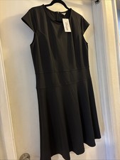 MEANEOR Black Stretch Midi Dress Women's XL Cap Sleeve Fitted Waist NEW W/ TAGS