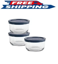 Anchor Hocking Glass Food Storage Containers with Lids, 2 Cup Round, Set of 3