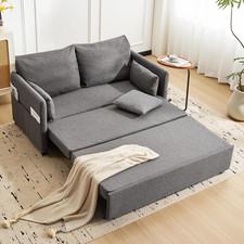 62" Queen Size Pull Out Sofa Bed, 3-in-1 Convertible Loveseat, Dark Grey