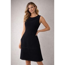 Marina Womens Dress Black Sleeveless Bow Neck Scalloped Trim Shift