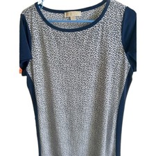 Michael Kors Ladies NavyBlue/White Patterned Short Sleeve Dress - Size Large
