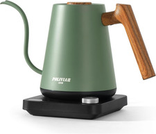 POLIVIAR 1350W Electric Gooseneck Kettle with Temp Control & Wooden Handle