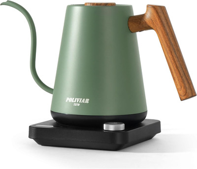 POLIVIAR 1350W Electric Gooseneck Kettle with Temp Control & Wooden Handle