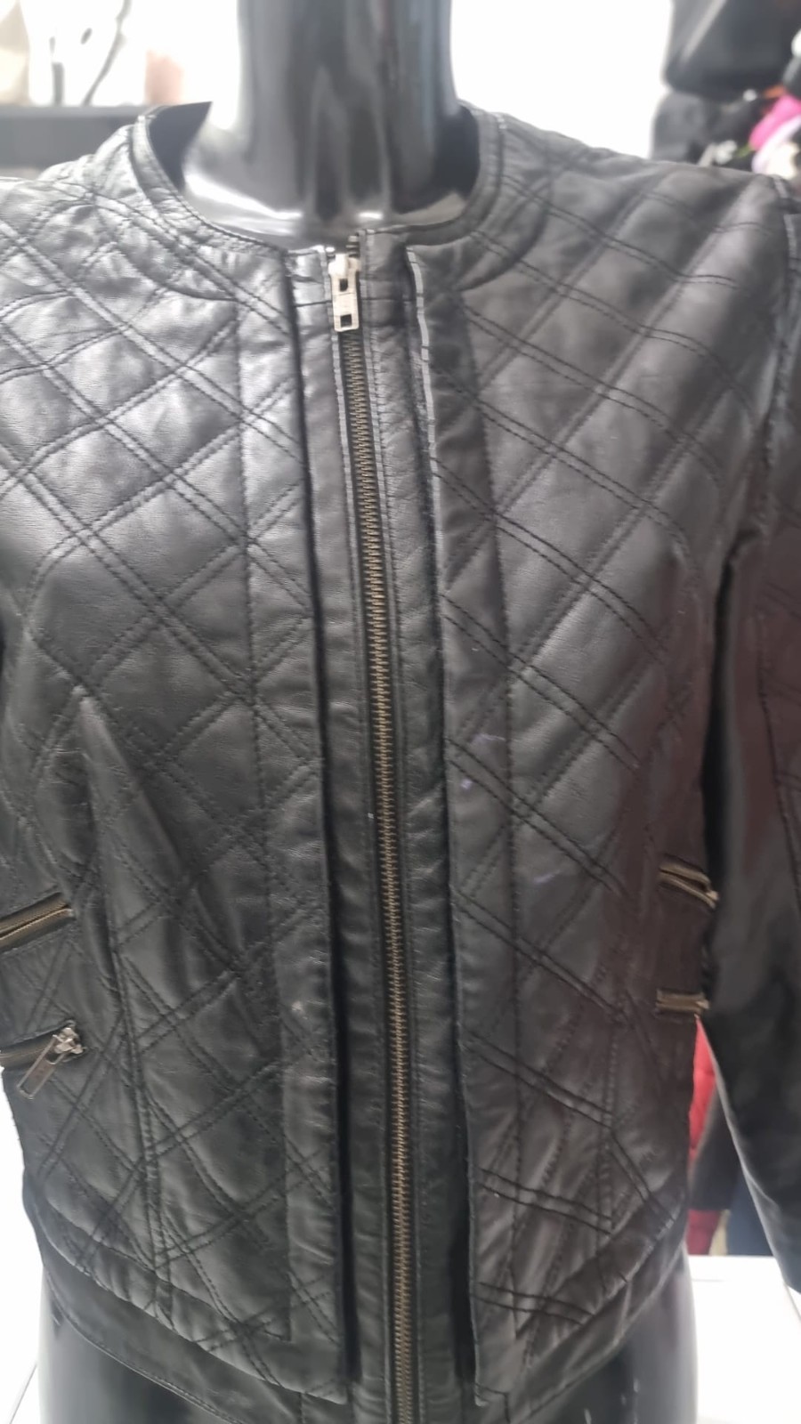 Stefanel Women's Black Leather Jacket Size S AN753 image 2