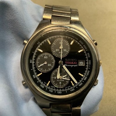 Seltene Seiko Titanium Racing Chronograph 7T32-7D20 Vintage Alarm Quarzuhr Ex