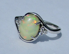 Platinum 950 Rhapsody Opal & Diamond Accent Ring Size N