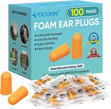 TICONN 200 Pairs Foam Ear Plugs, Individually Wrapped 32dB NRR Noise Reduction E