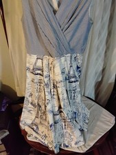 Chetta B Womens Dress Size 4 Blue Sleeveless Fit Flare Paris Landmark Print(34)