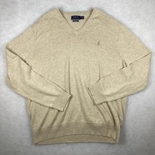 Polo Ralph Lauren Sweater Mens XL Beige V-neck 100 Pima Cotton Pullover