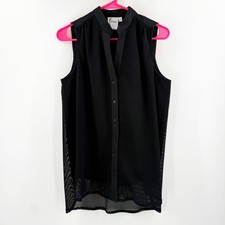Finley Button Down Shirt SZ Small Sleeveless Mesh Black USA Made Luxury Classic
