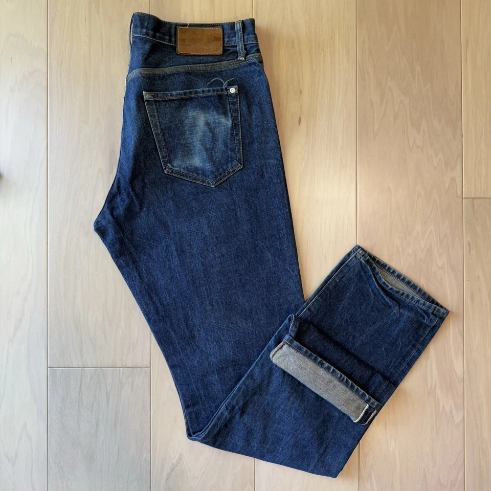 Pantalones de mezclilla Baldwin con ribete 35 azul oscuro lavado la caña rectos informales ropa de trabajo Foto 2 de 4