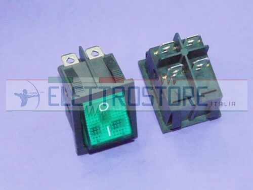 INTERRUTTORE LUMINOSO VERDE 0-1 4 CONTATTI 31,5x25mm 250V 8A - Foto 1 di 1