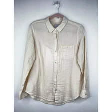 Rails Ellis Button Up Shirt Cream White Sand Long Sleeve Cotton Gauze Large