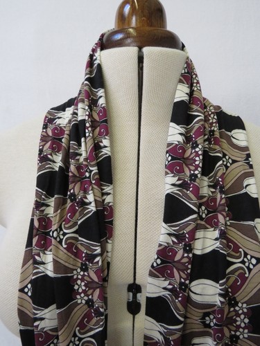Loop Scarf, Cotton Blend Jersey, "Tulip" Design, Black, Brown, Purple, 17cm Wide - Picture 3 of 14