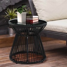 Small Round Garden Table Outdoor Patio Furniture Coffee Tea Stand Wicker Black