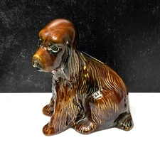 Vintage Cocker Spaniel Pottery Coin Bank Arthur Wood England Brown Glaze Dog 7"