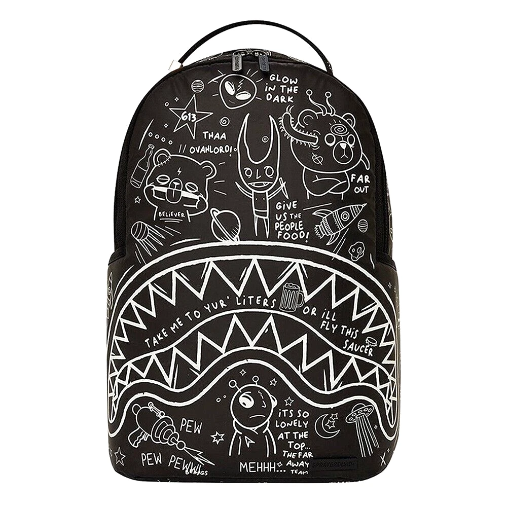 Sprayground Glow In The Dark Black Shark Mouth Backpack School Laptop Books  Bag