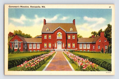 Postcard Maryland Annapolis MD Governors Mansion Residence 1940s Unposted Linen