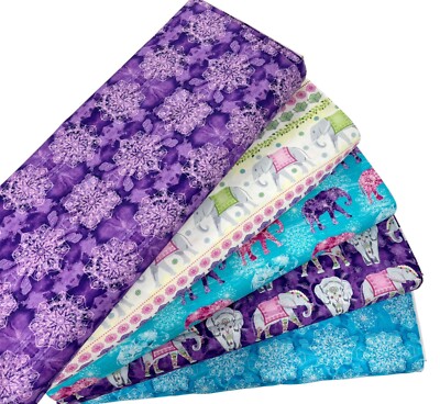 Elefantenfest Baumwollstoff lila türkis indisch Patchwork Quiltmaterial