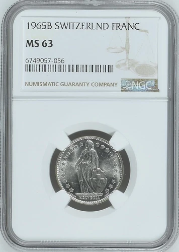 SWITZERLAND 1 Franc 1965 Silver NGC MS63