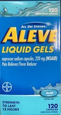 Aleve Liquid Gel Capsules 220mg /120ct. strength to last 12 hours Pain / Fever