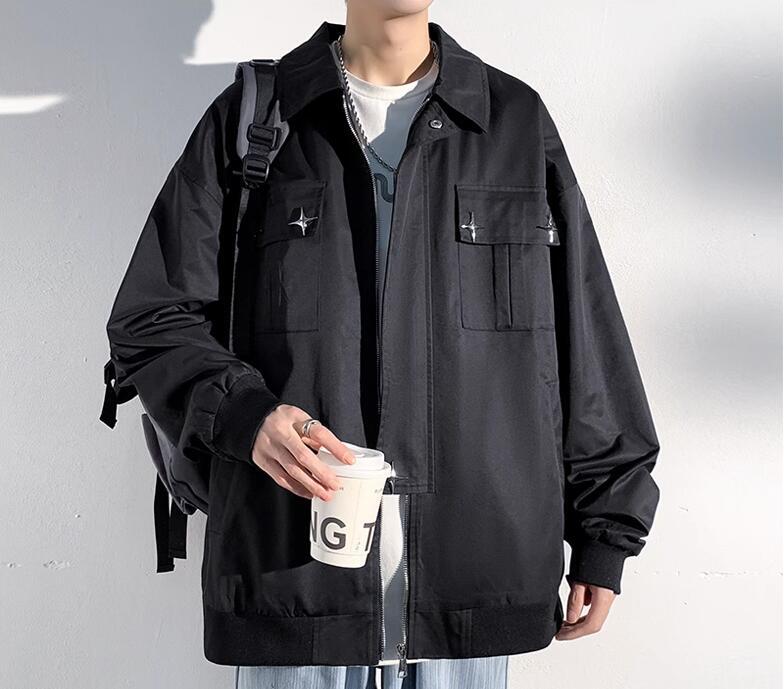 Para hombres Nuevo Moda Otoño Solapa Mangas Largas Suelto Metal Decoración Chaquetas Abrigo de Carga
